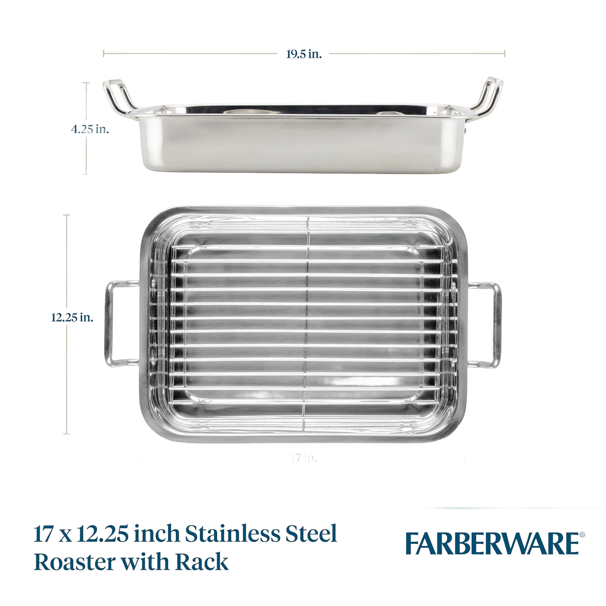 Farberware Stainless Steel Roaster with Rack 17"x12.25"
