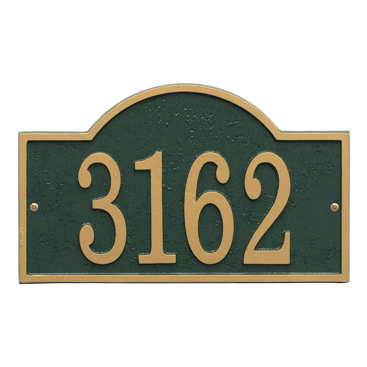 Whitehall Custom Address Plaque - Green/Gold Arched Rectangle