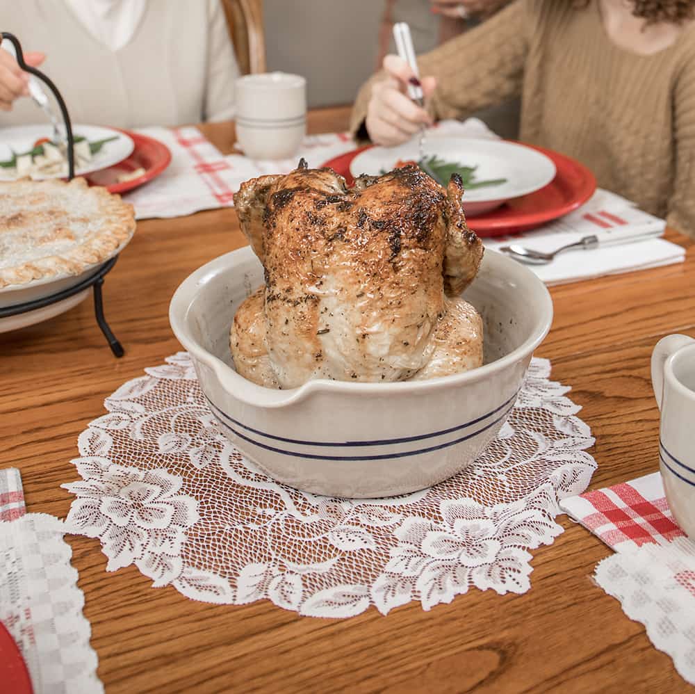 Heritage Blue Stripe Stoneware Chicken Cooker