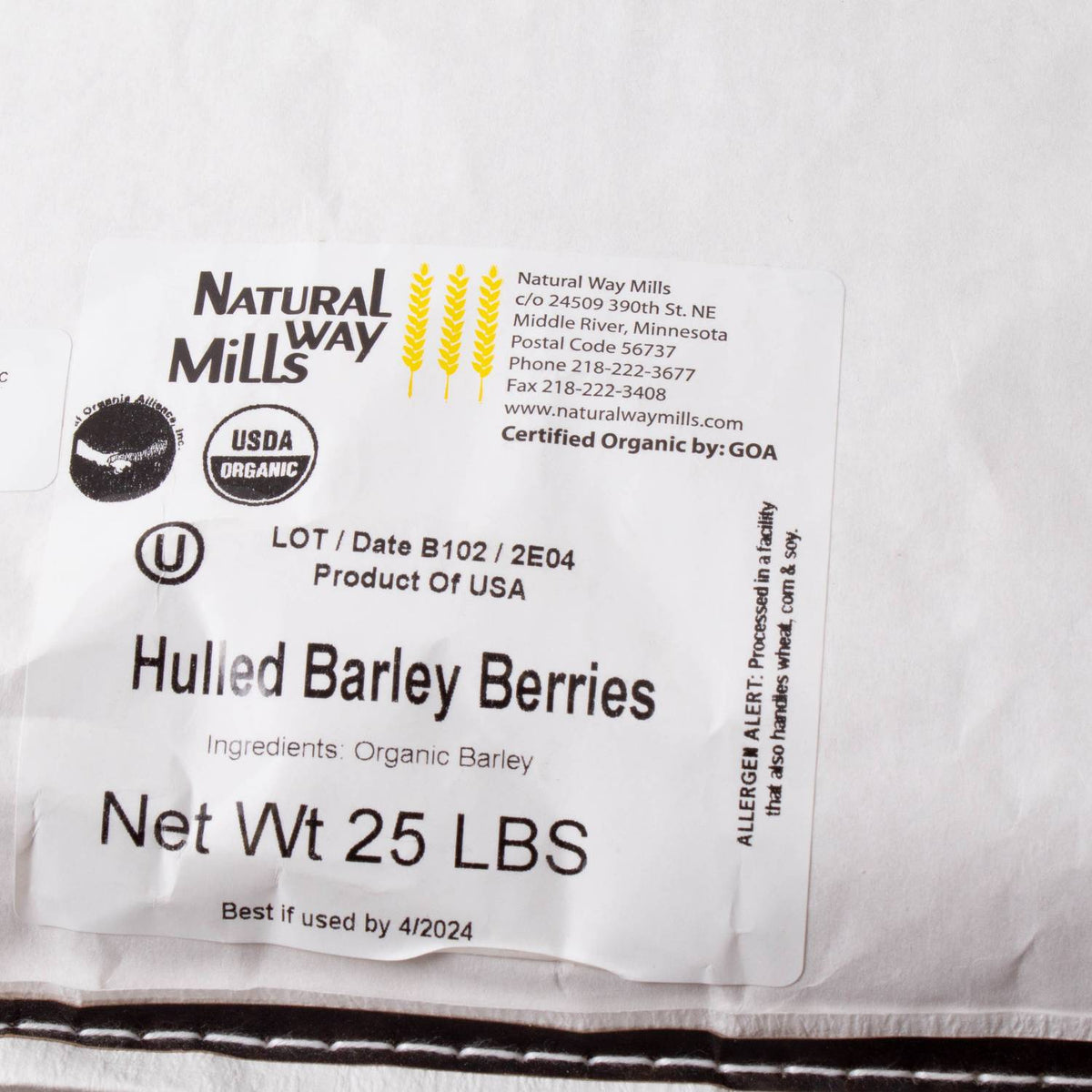 Organic Barley Groats (Hulled Grain) - 25 lb