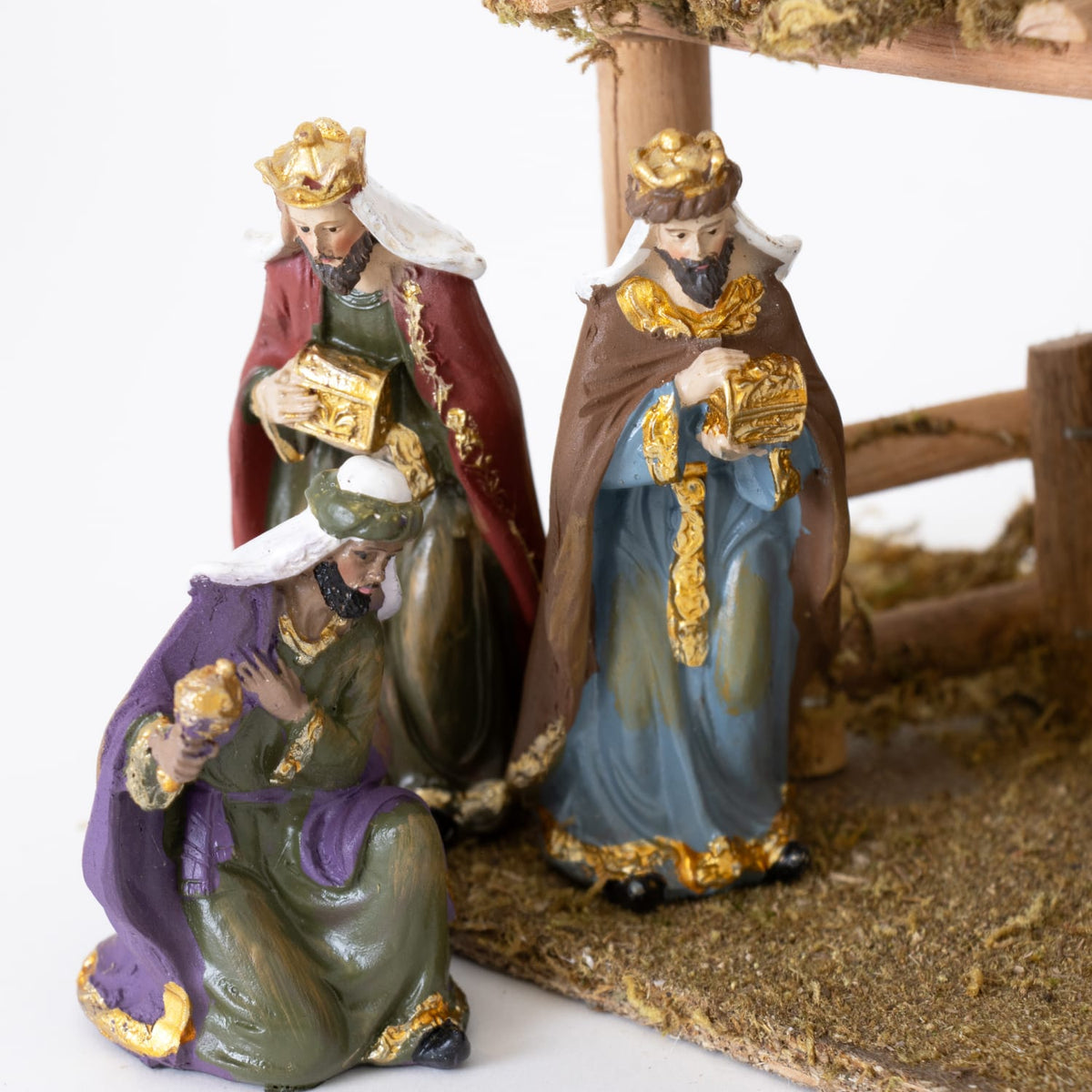 Tabletop Nativity with Moss-Covered Stable - Set of 9