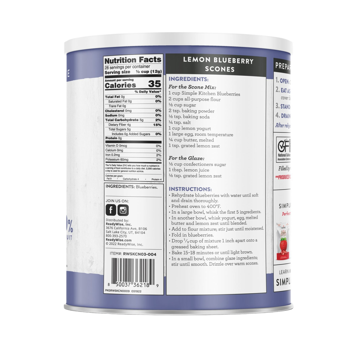 ReadyWise Freeze-Dried Blueberries - #10 Can