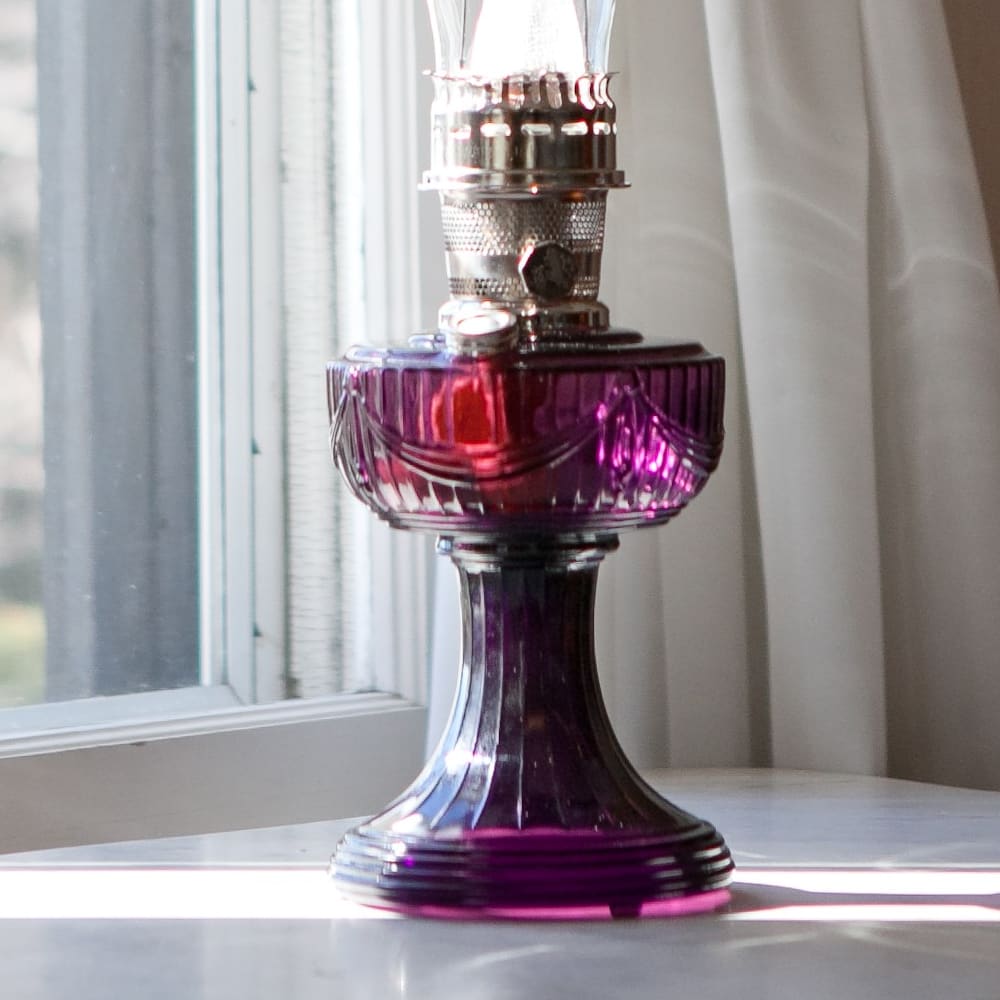 Aladdin Glass Lincoln Drape Oil Lamp (Optional Rose Shade)
