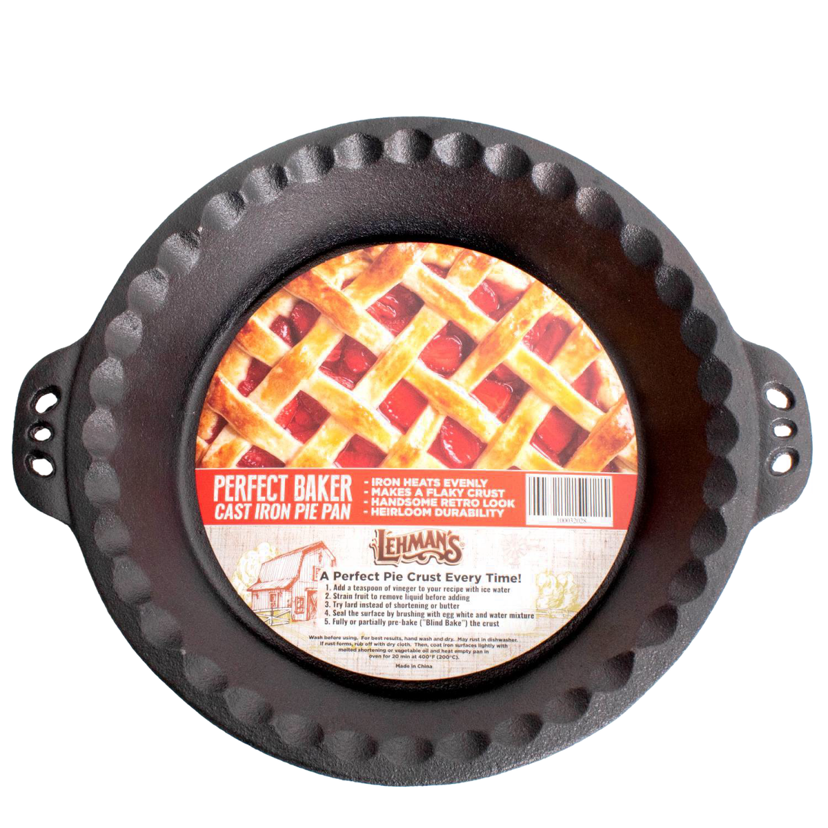 Lehman's Cast Iron Pie Pan with Crimped Edges