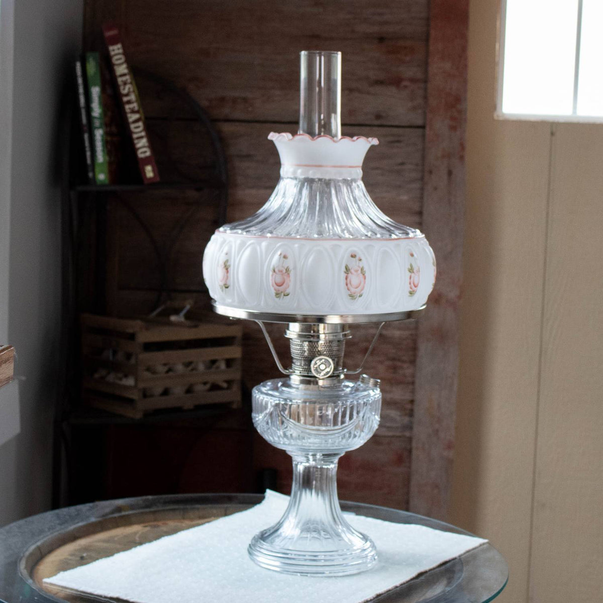 Aladdin Pink Rose Glass Oil Lamp Shade