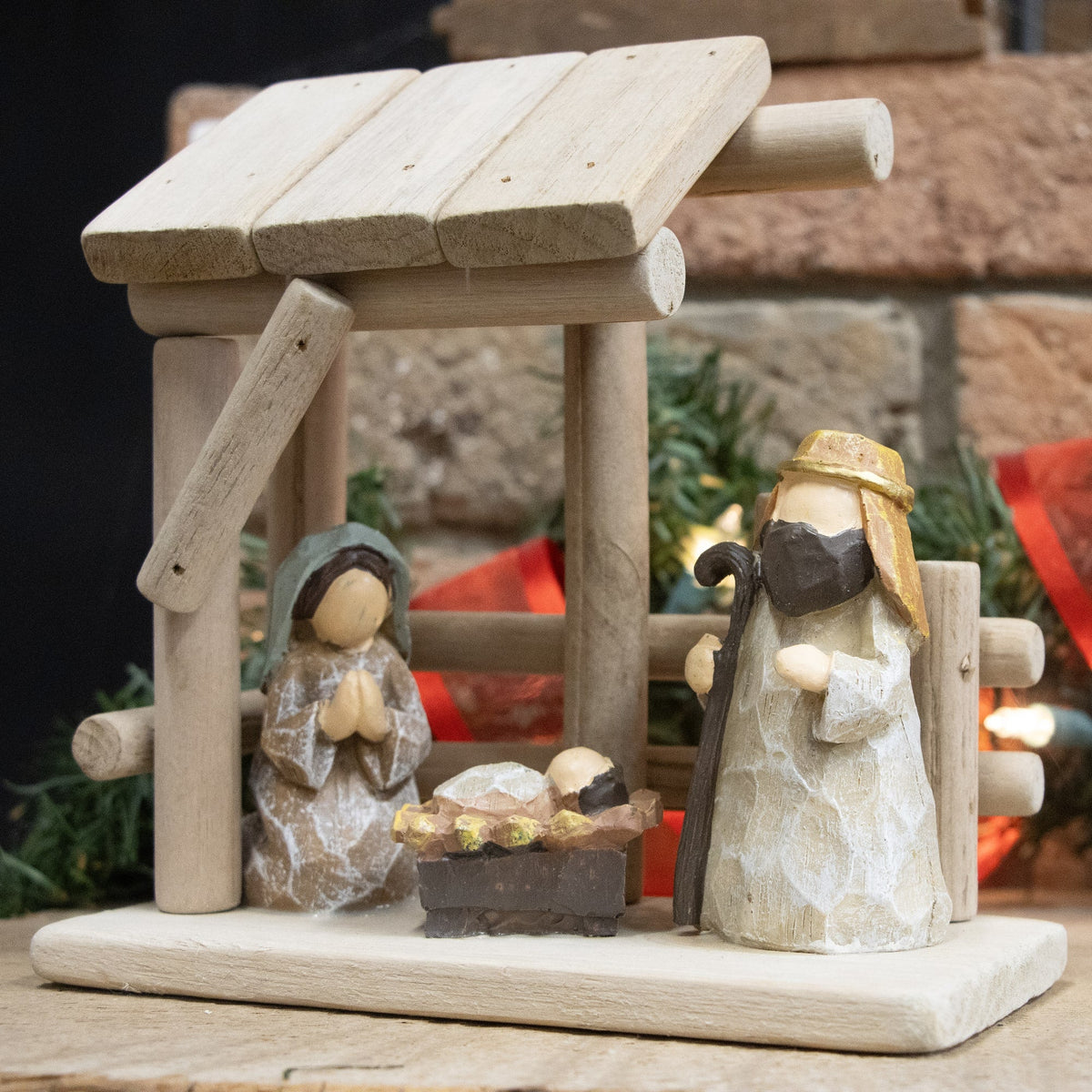 Nativity Scene with Wood and Resin - 7"