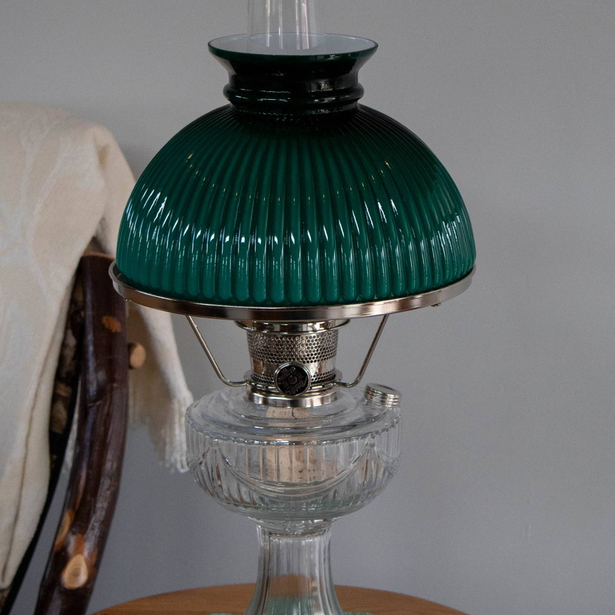 Aladdin Green Ribbed Glass Oil Lamp Shade