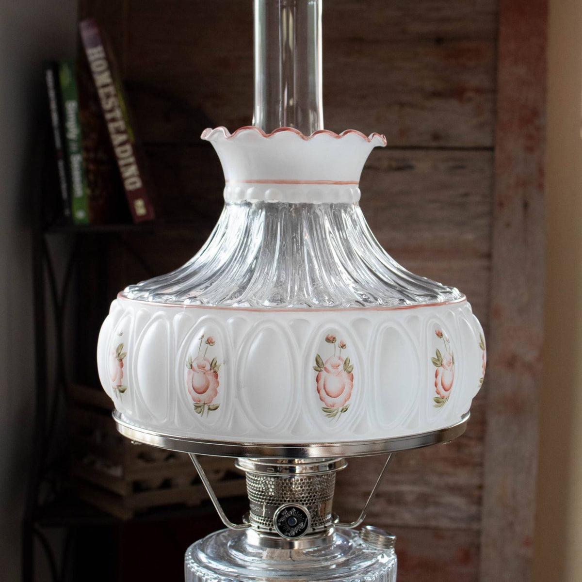 Aladdin Pink Rose Glass Oil Lamp Shade