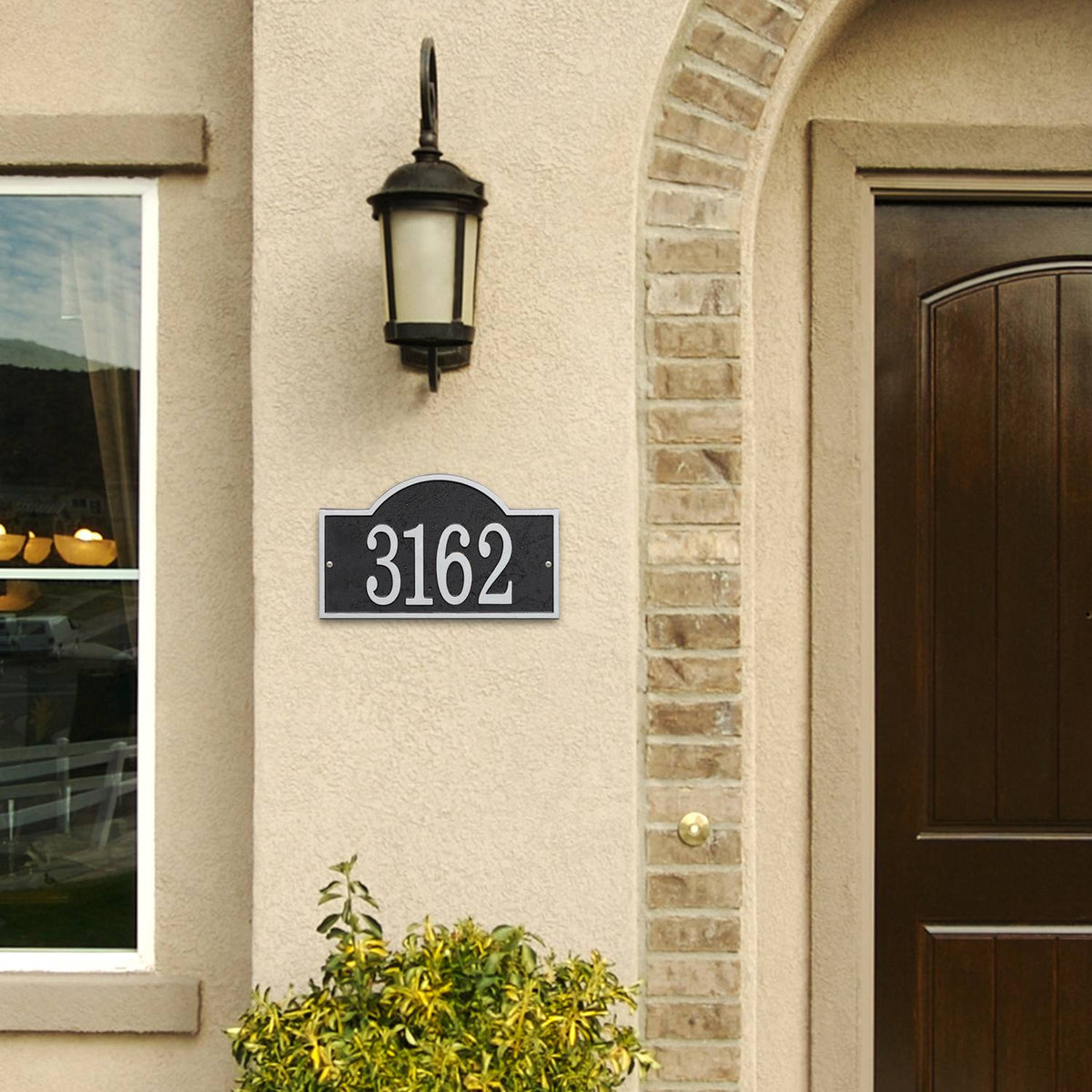 Whitehall Custom Address Plaque - Black/Silver Arched Rectangle
