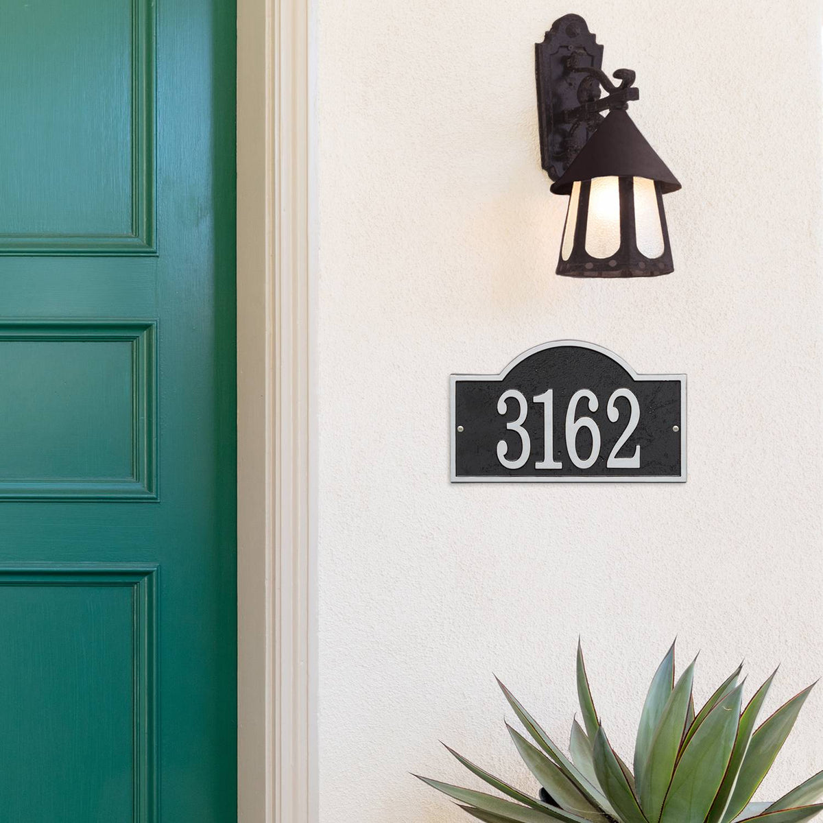 Whitehall Custom Address Plaque - Black/Silver Arched Rectangle