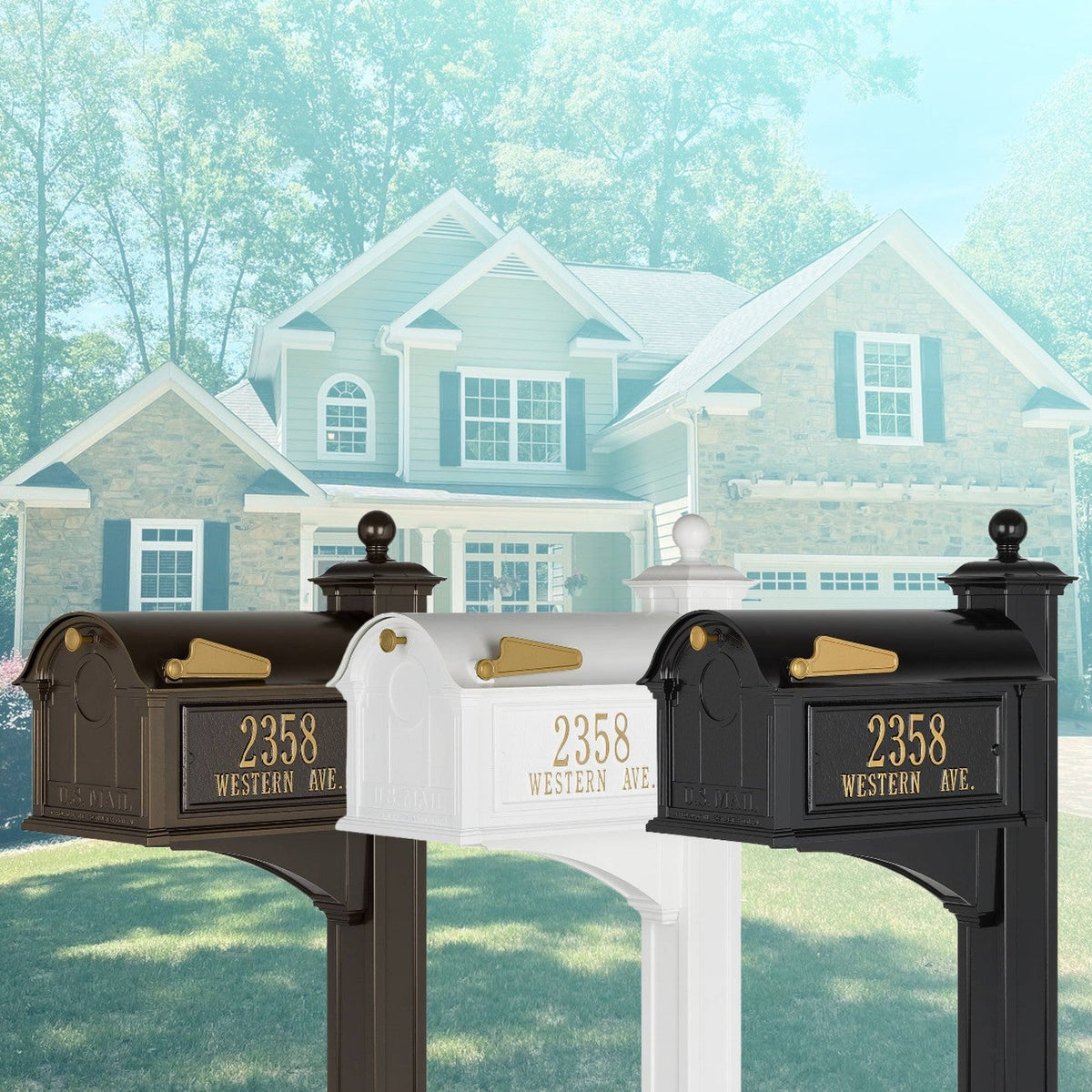 Whitehall Custom Balmoral Mailbox - Black/Gold