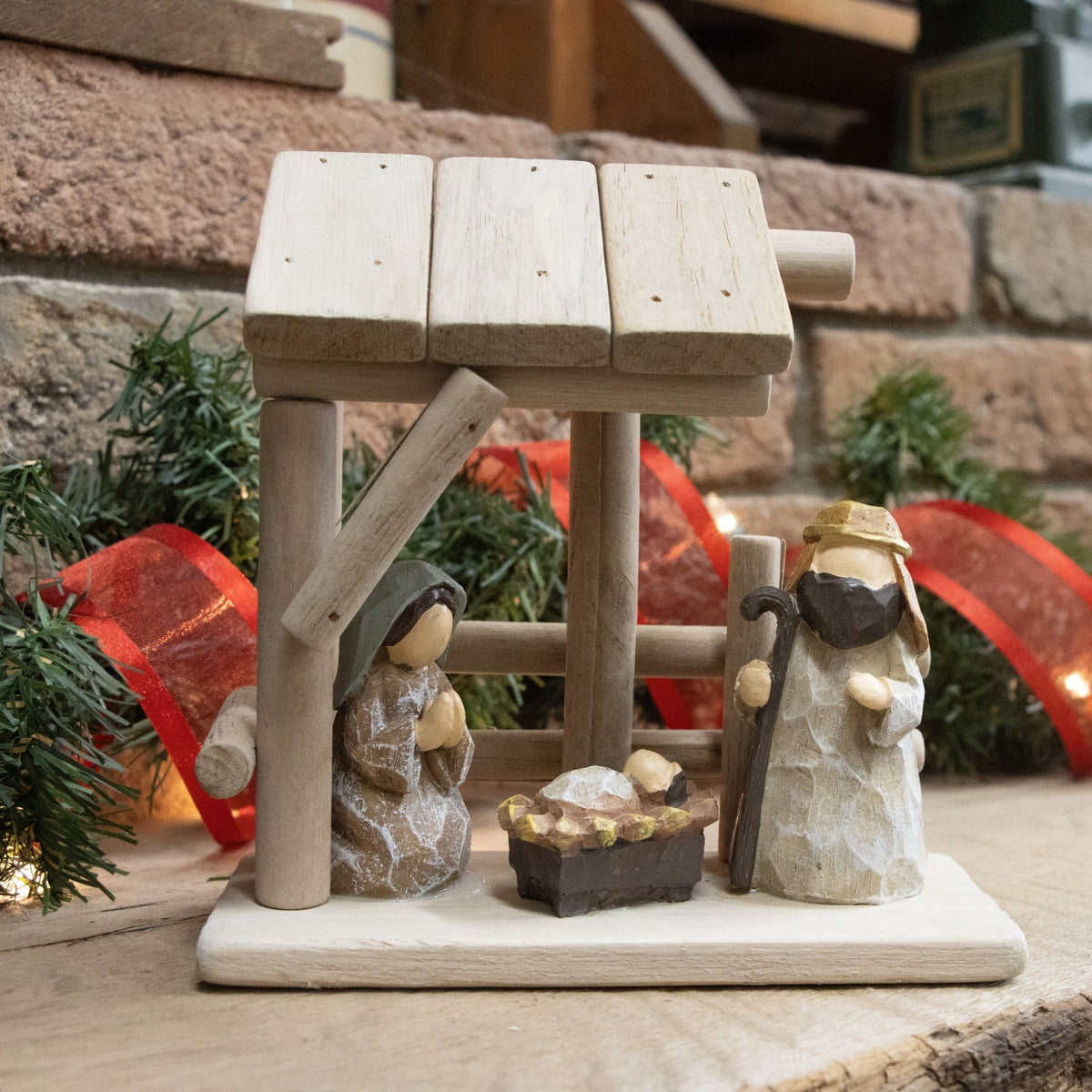 Nativity Scene with Wood and Resin - 7"