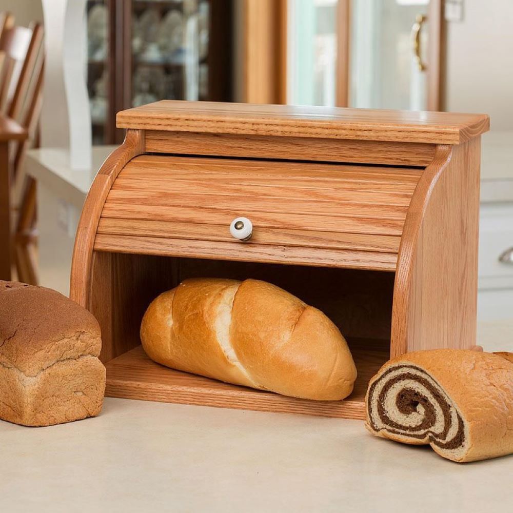 Oak Roll-Top Bread Box