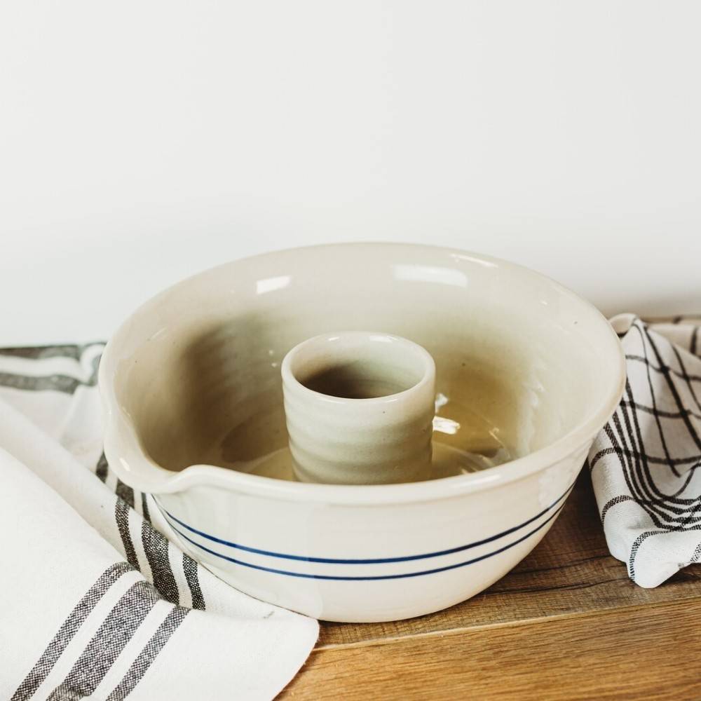 Heritage Blue Stripe Stoneware Chicken Cooker