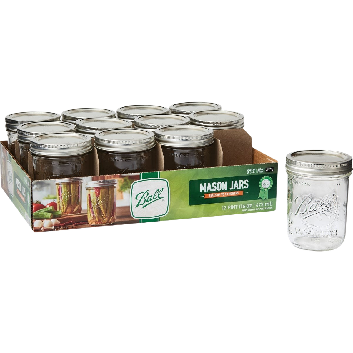 Ball Wide-Mouth Pint Canning Jars (12)