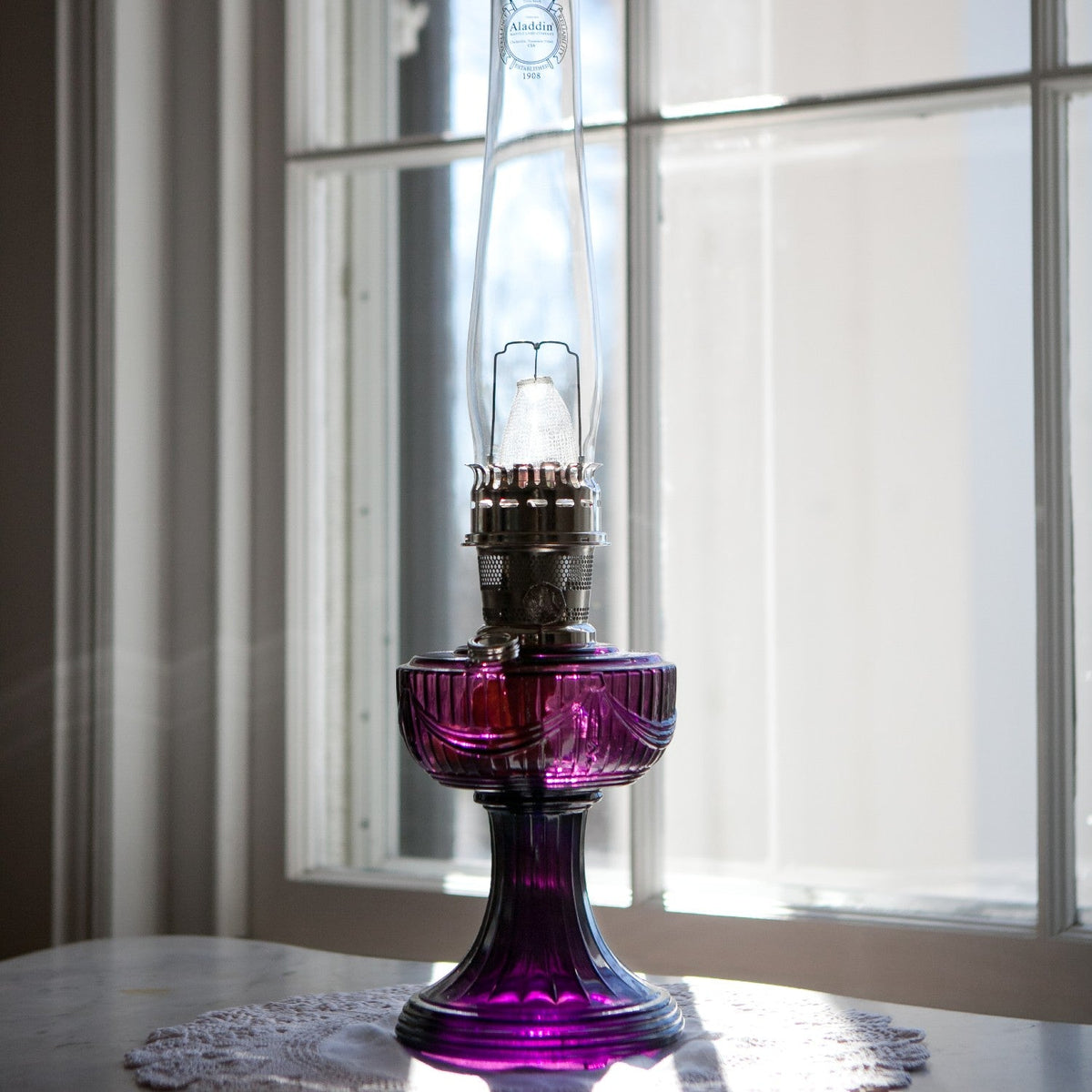 Aladdin Glass Lincoln Drape Oil Lamp (Optional Rose Shade)