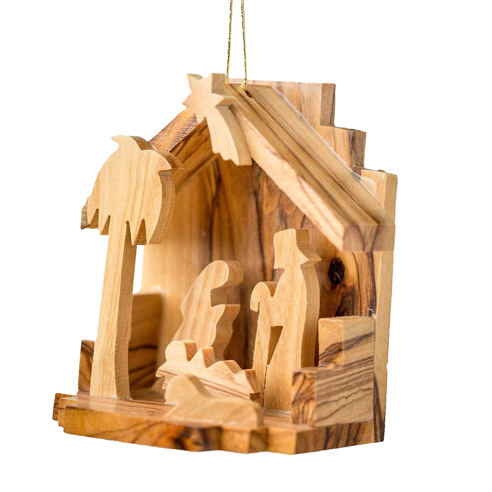Small Grotto with Nativity Olive Wood Ornament