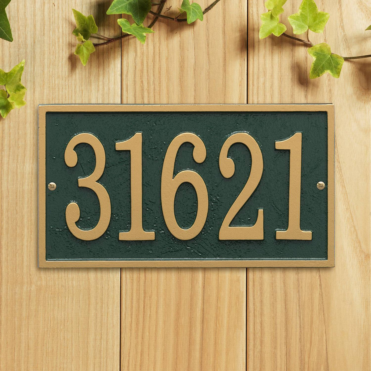 Whitehall Custom Address Plaque - Green/Gold Rectangle