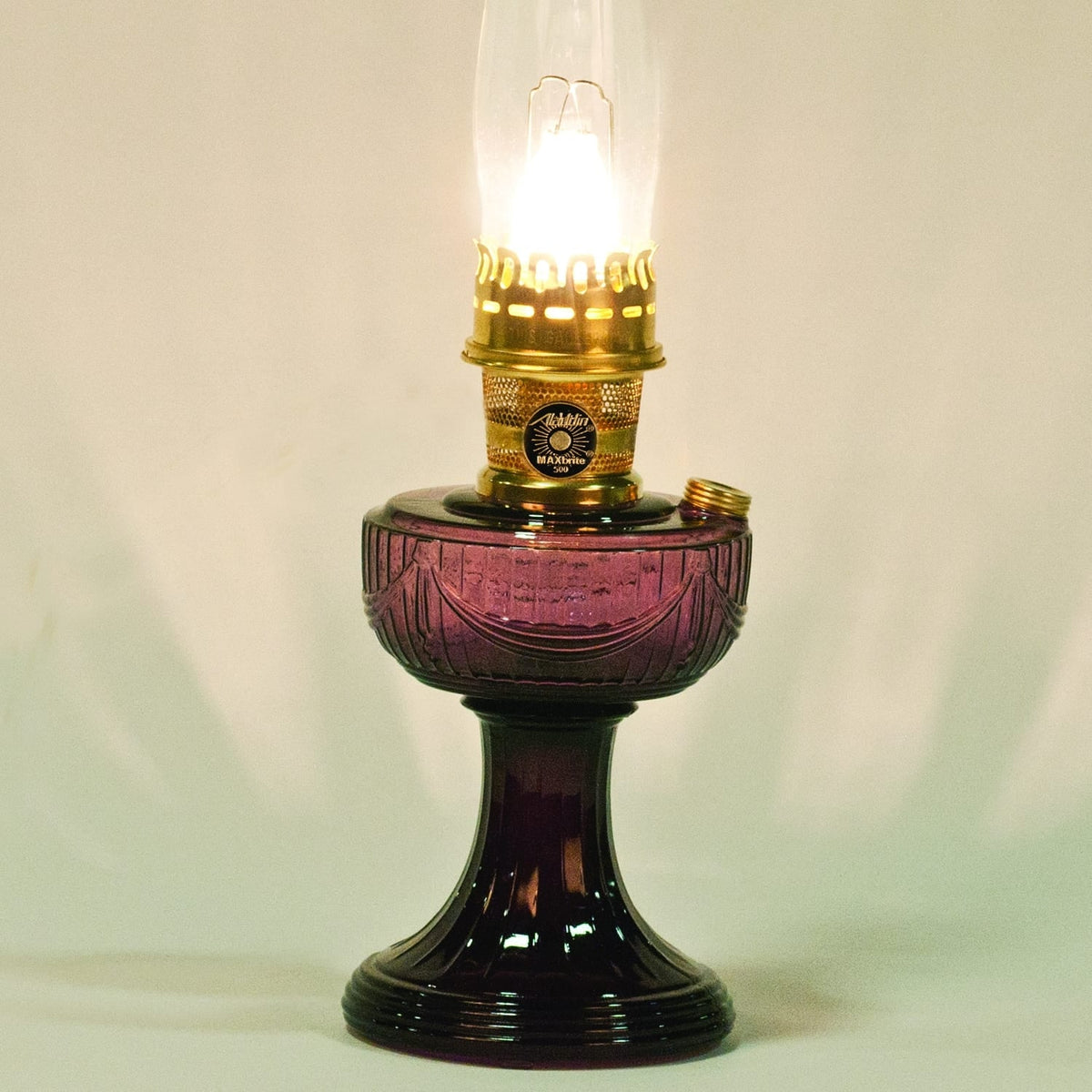 Aladdin Glass Lincoln Drape Oil Lamp (Optional Rose Shade)