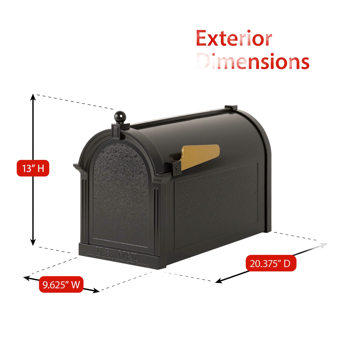 Whitehall Custom Capitol Mailbox - Black/Gold