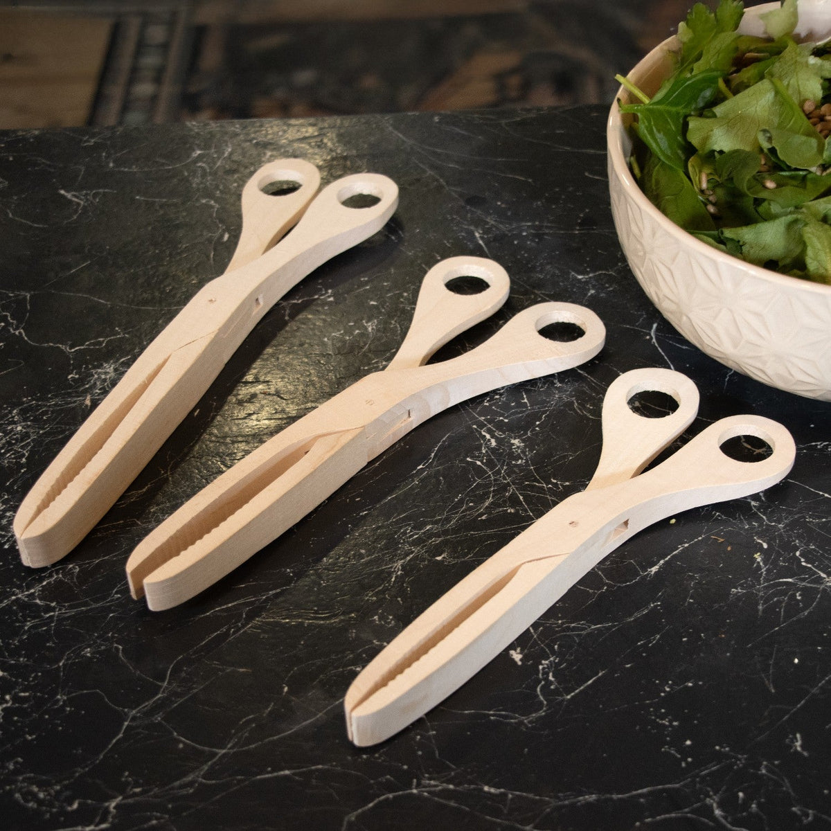 German-Made Maple Scissor Tongs