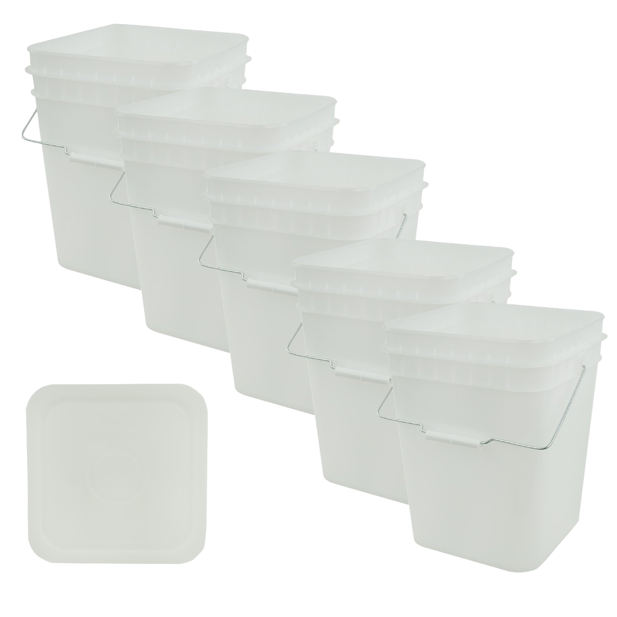 4-Gallon Plastic Buckets with Lids - 5 Pack