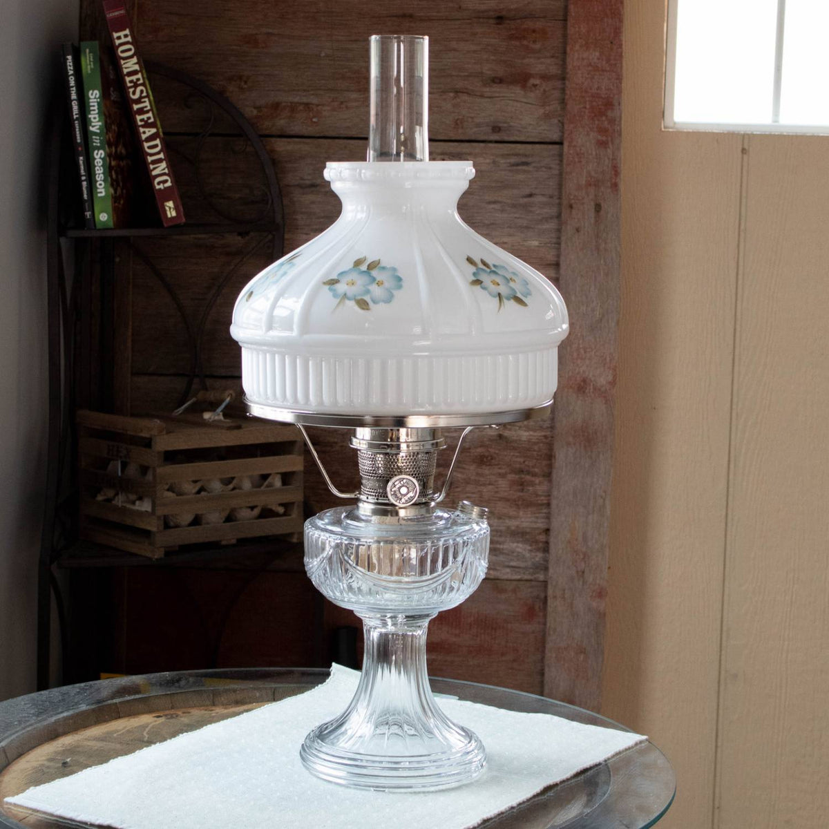 Aladdin Blue Dogwood Glass Oil Lamp Shade