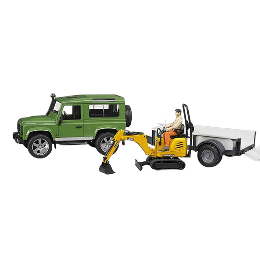 Bruder Toys Land Rover Defender with Trailer & JCB Excavator