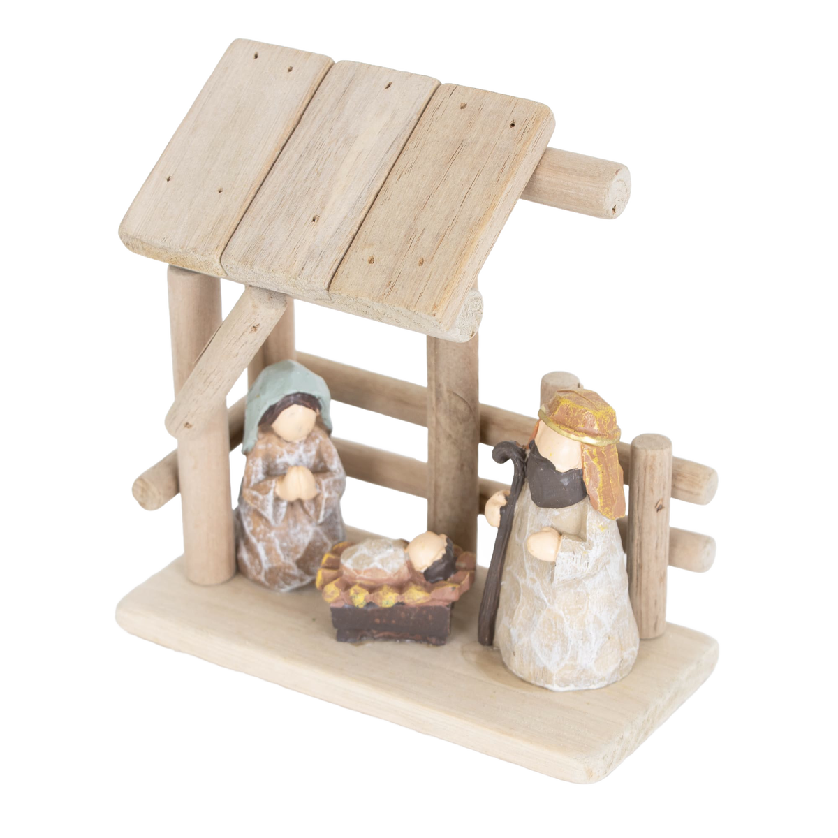 Nativity Scene with Wood and Resin - 7"