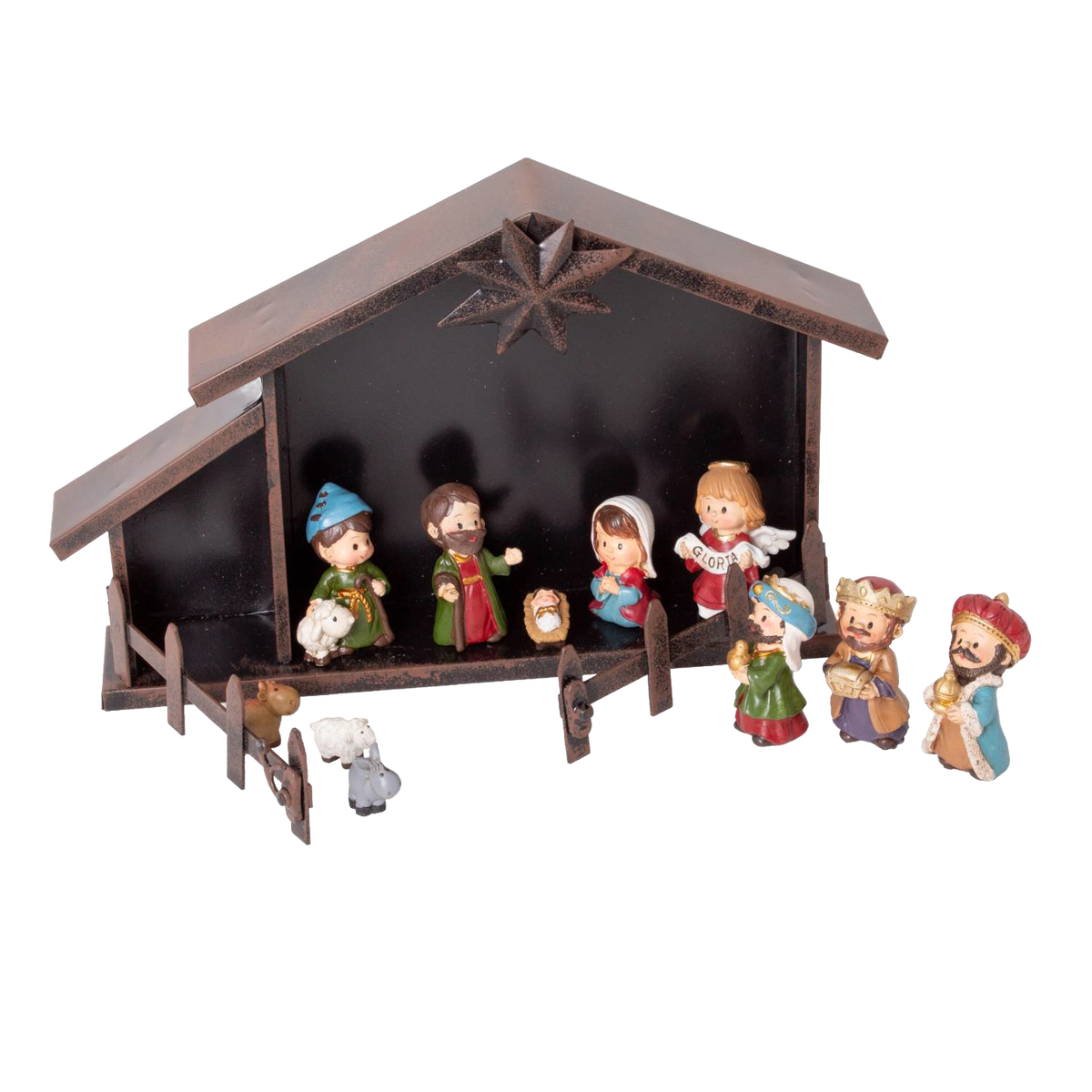 Nativity Set with Metal Creche - 11 pcs