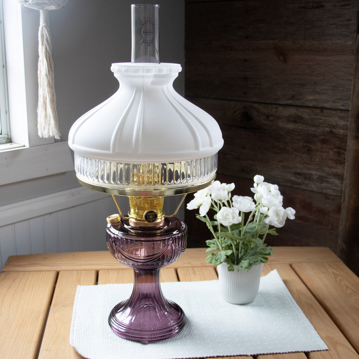 Aladdin Lincoln Drape Oil Lamp with White Top Shade