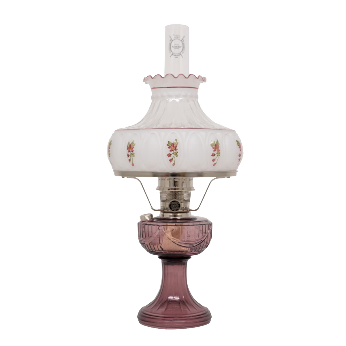 Aladdin Glass Lincoln Drape Oil Lamp (Optional Rose Shade)