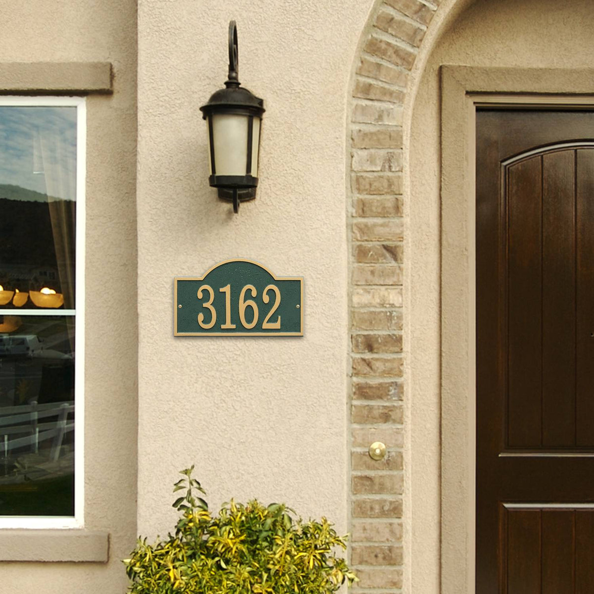 Whitehall Custom Address Plaque - Green/Gold Arched Rectangle