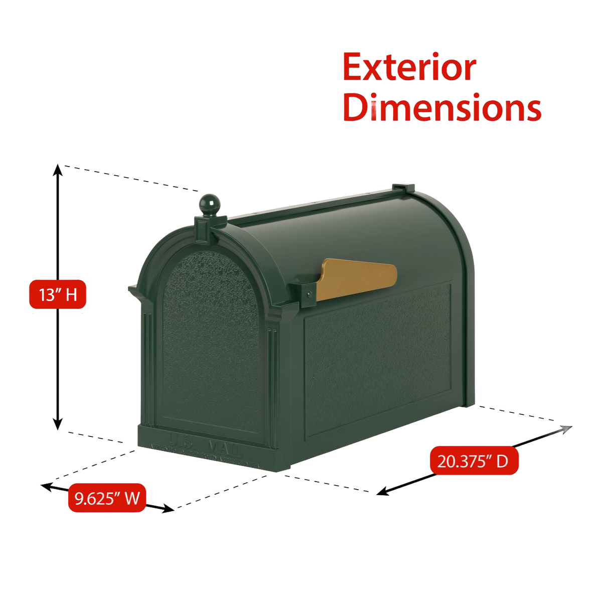 Whitehall Custom Capitol Mailbox - Green/Gold