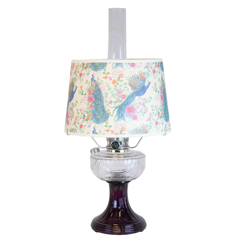 Aladdin Clear-Over Amethyst Lincoln Drape Lamp with Peacock Shade