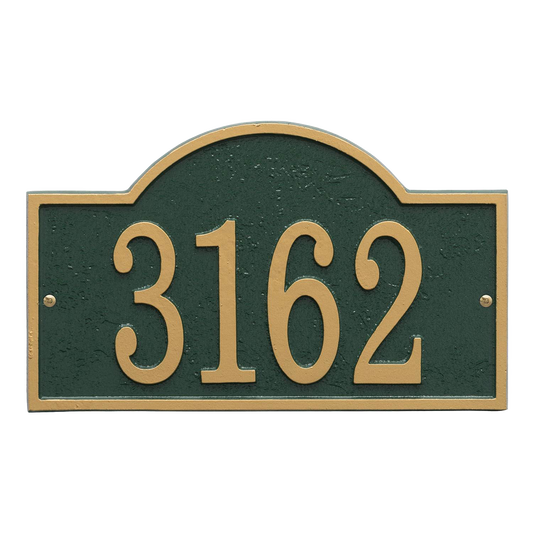 Whitehall Custom Address Plaque - Green/Gold Arched Rectangle