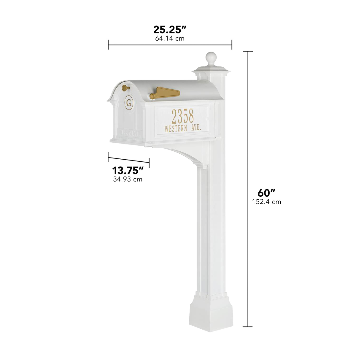 Whitehall Monogram Balmoral Mailbox - White/Gold