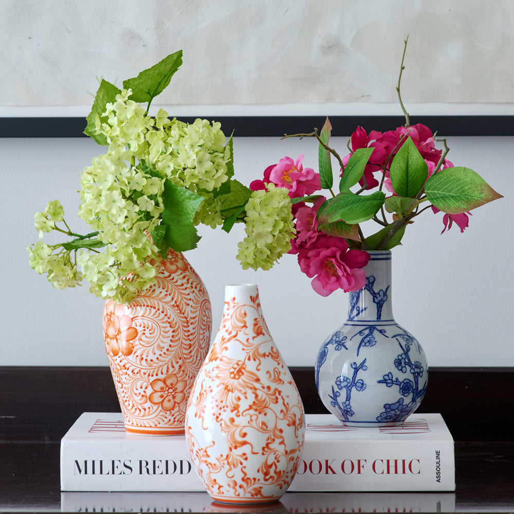 Chinoiserie Swirl Bud Vase, Coral