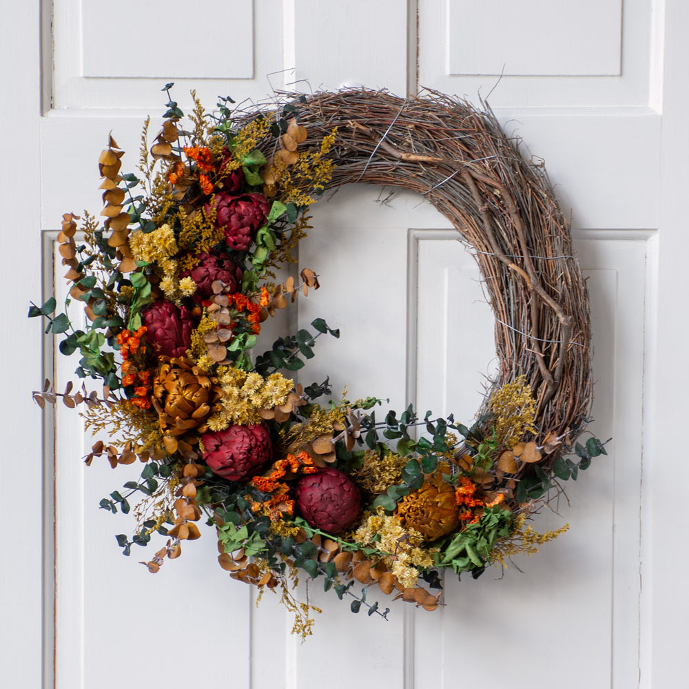 Floral Artichoke Crescent Wreath