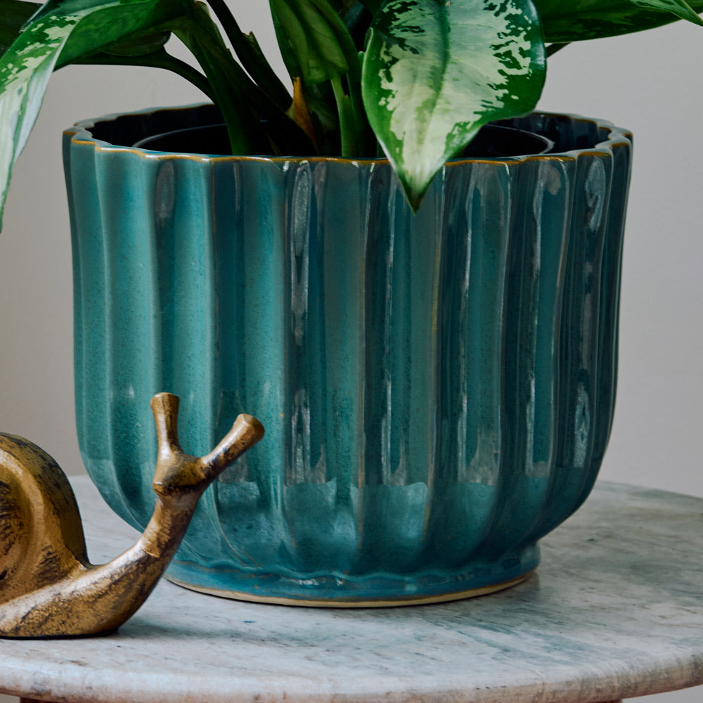 Ribbed Planter, Teal