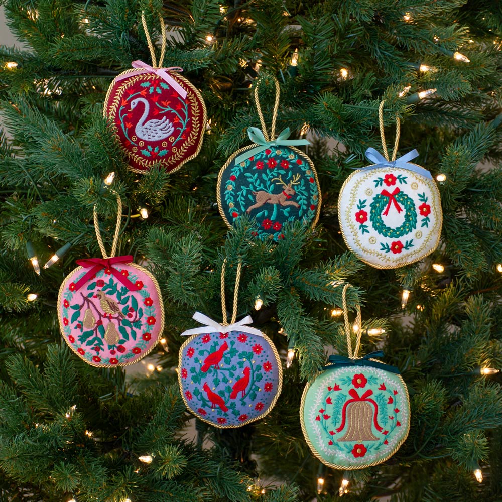Christmastide Embroidered Ornaments, set of 6