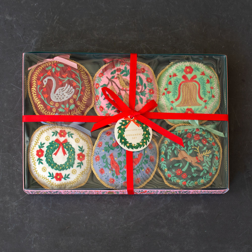 Christmastide Embroidered Ornaments, set of 6