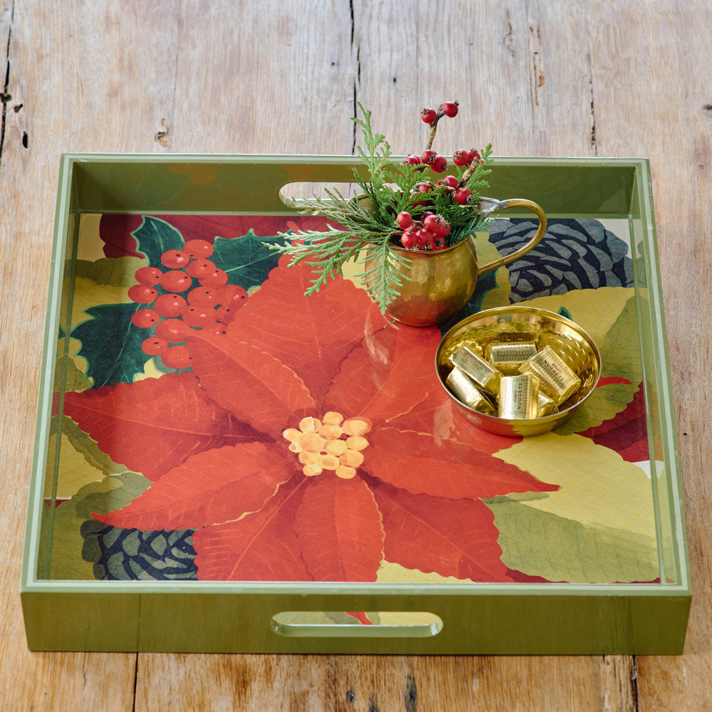 Poinsettia Square Lacquered Tray