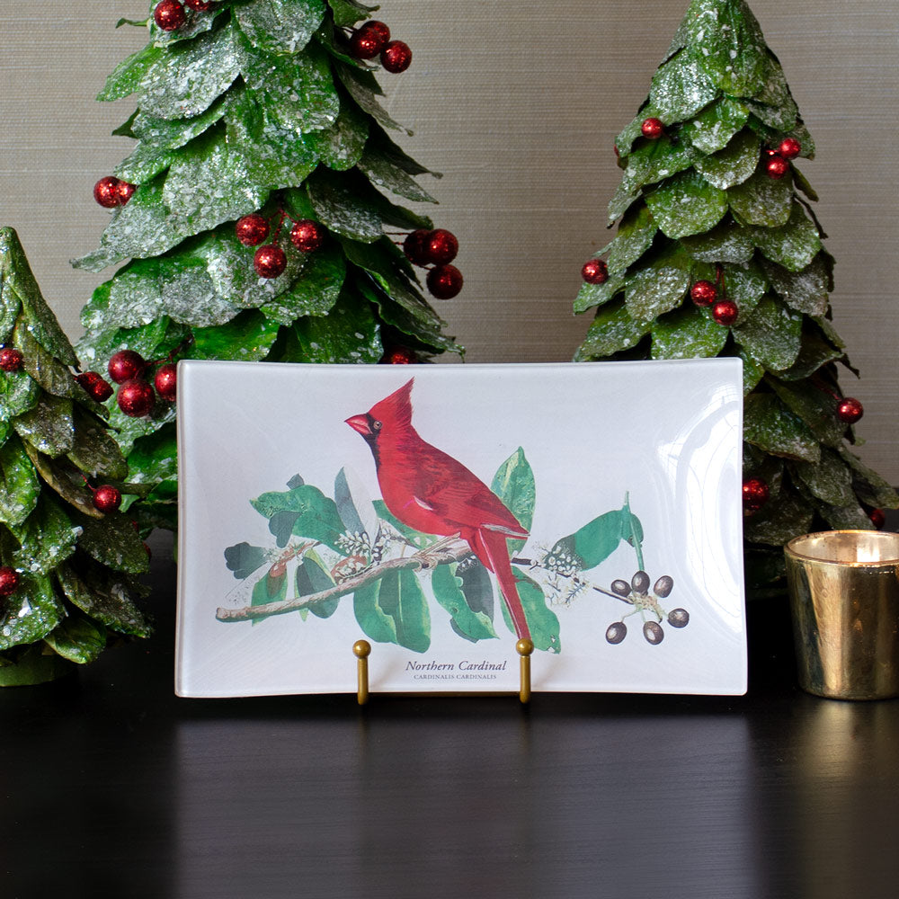 American Cardinal Decoupage Glass Tray