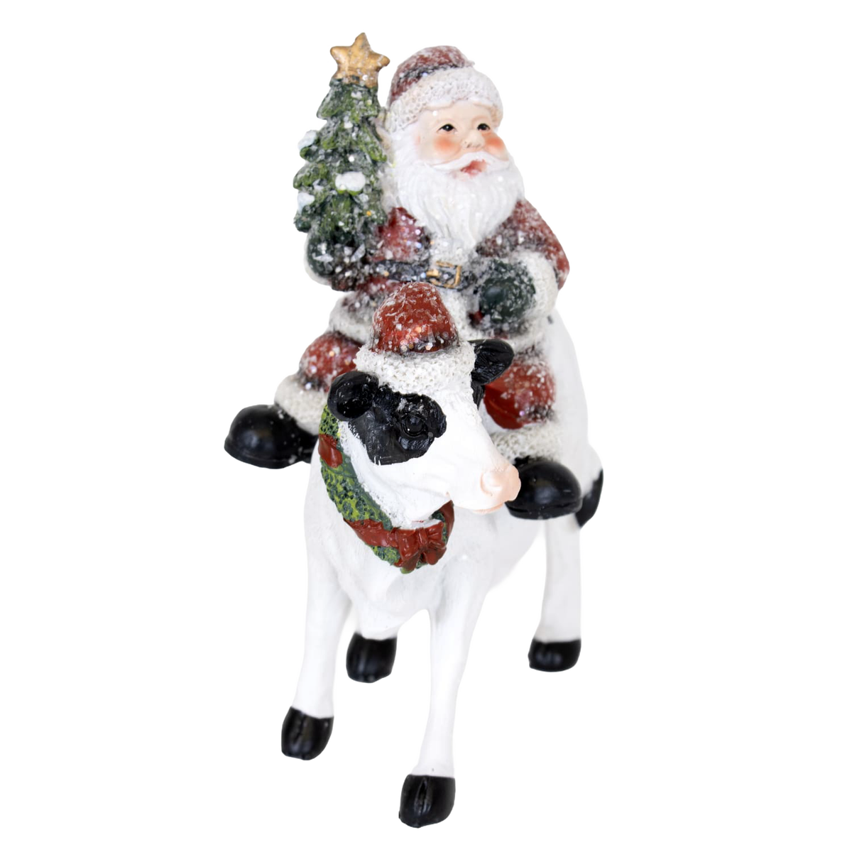 Santa and Cow Christmas Figurine - 6"