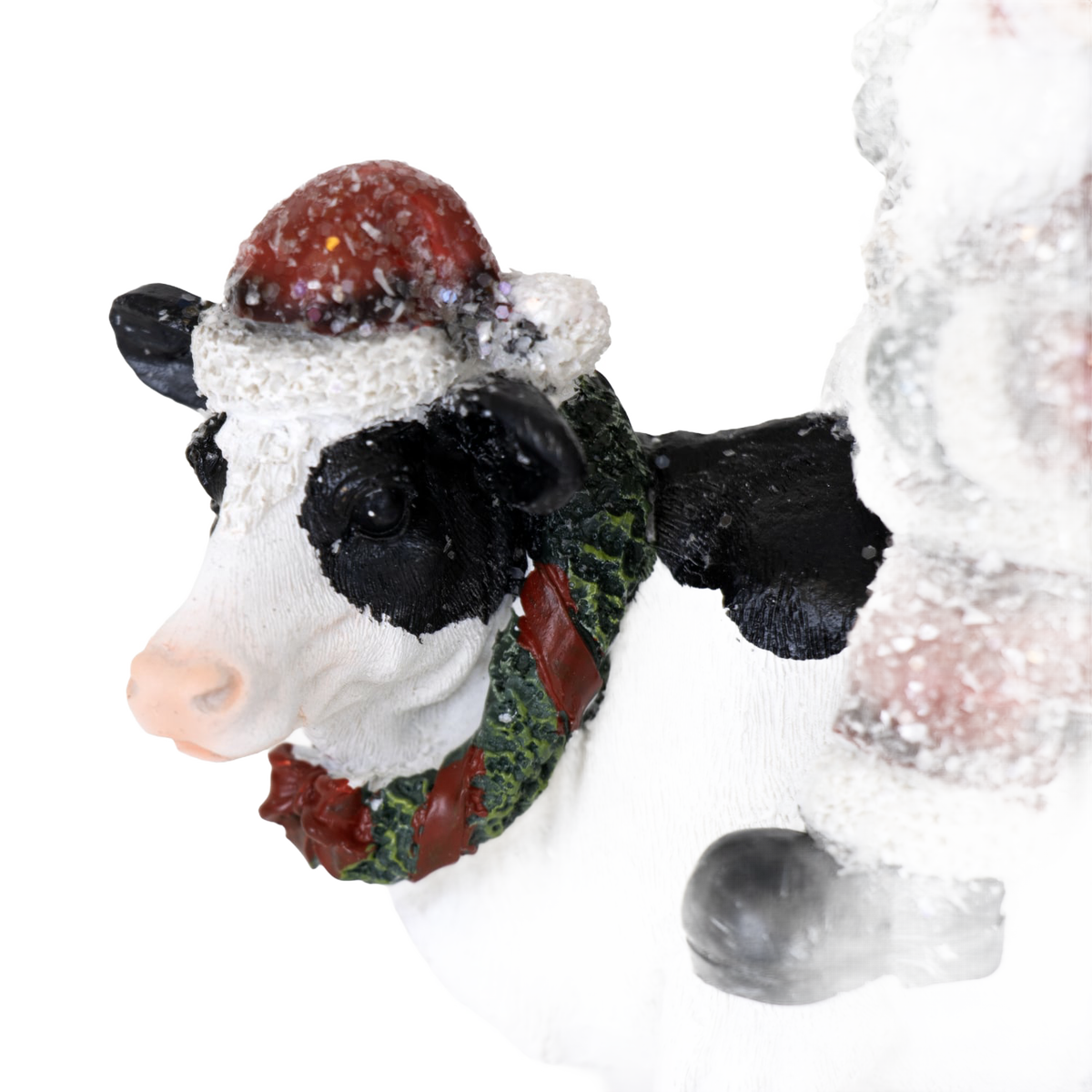 Santa and Cow Christmas Figurine - 6"