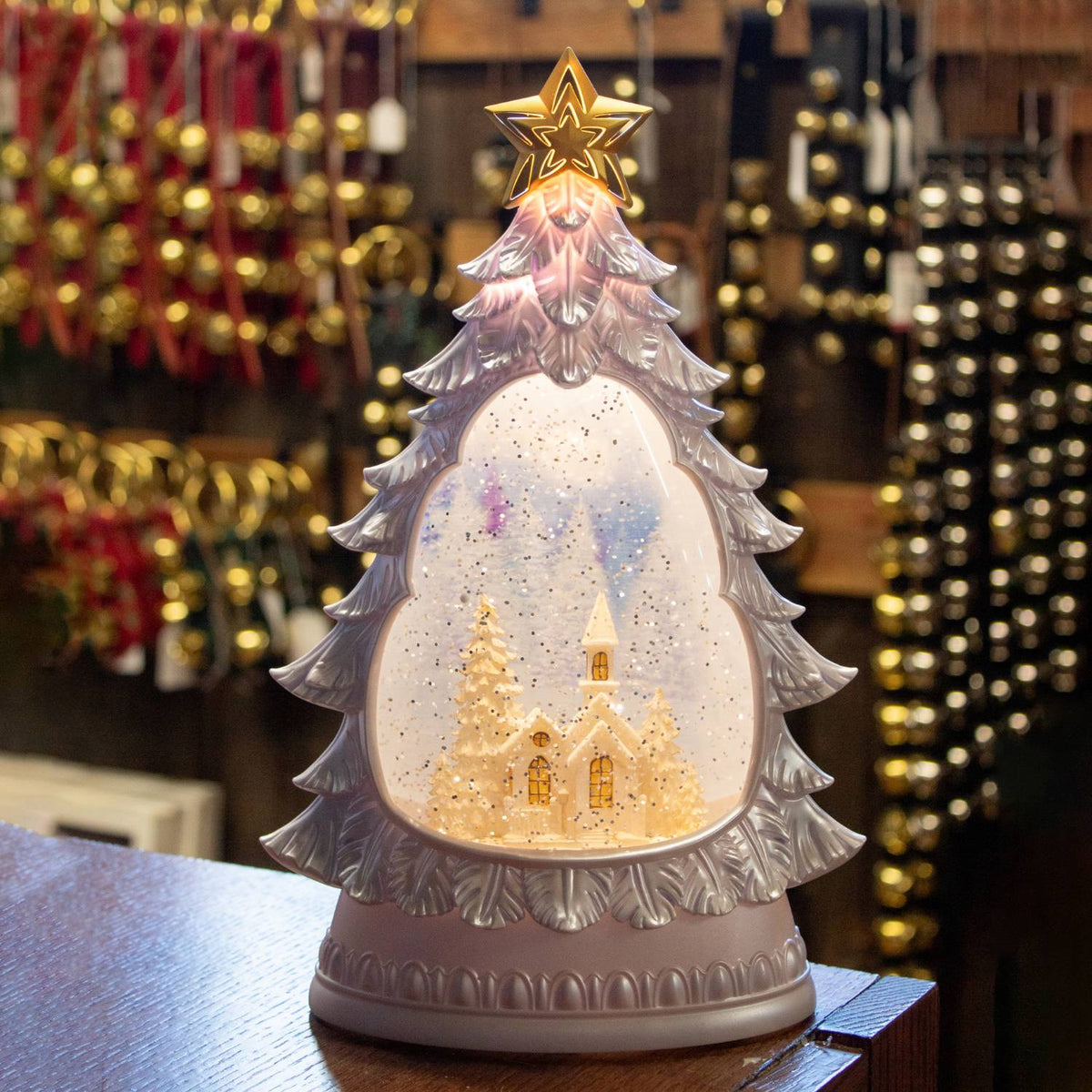 Shimmer Christmas Tree Water Globe with Timer