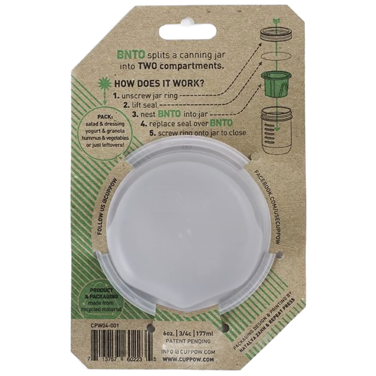 Cuppow Mason Jar Divider Cup (BNTO) - Wide Mouth