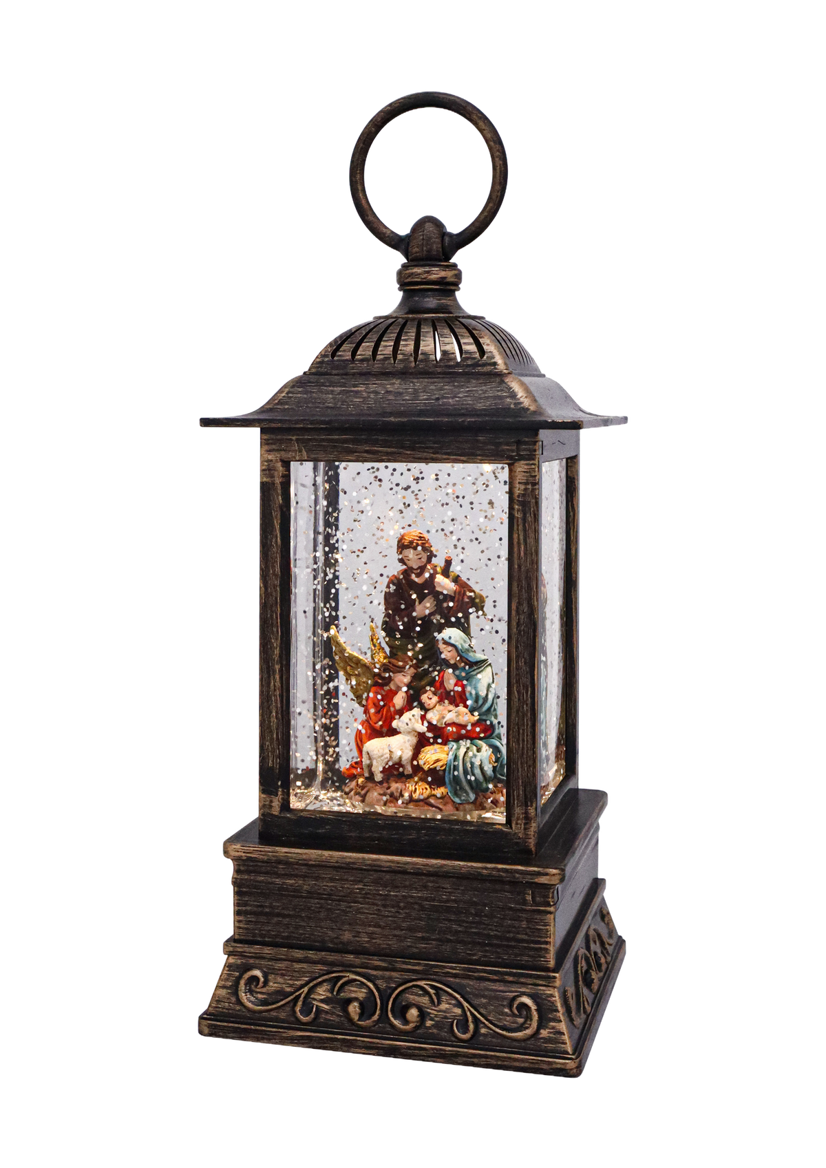 Christmas Nativity Glitter Lantern - 10.5"