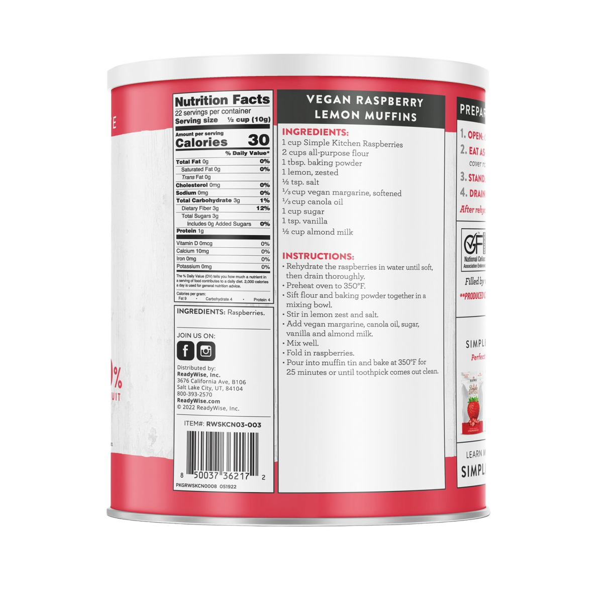 ReadyWise Freeze-Dried Raspberries - #10 Can